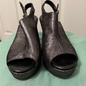Cordani Made in Italy Shimmering Black Wedge Sandals Size 7